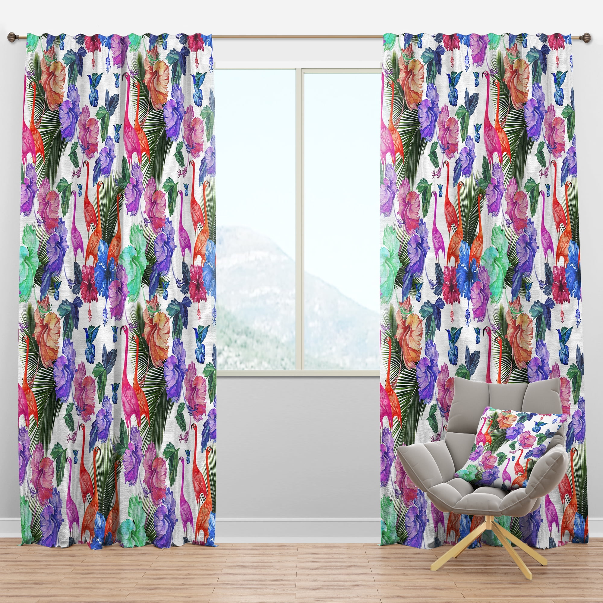 Designart 'Flamingo With Flowers' Tropical Blackout Curtain Panel