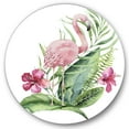thumbnail image 1 of Designart 'Flamingo With Pink Flowers and Exotic Foliage' Traditional Circle Metal Wall Art 36x36 - Disc of 36, 1 of 5