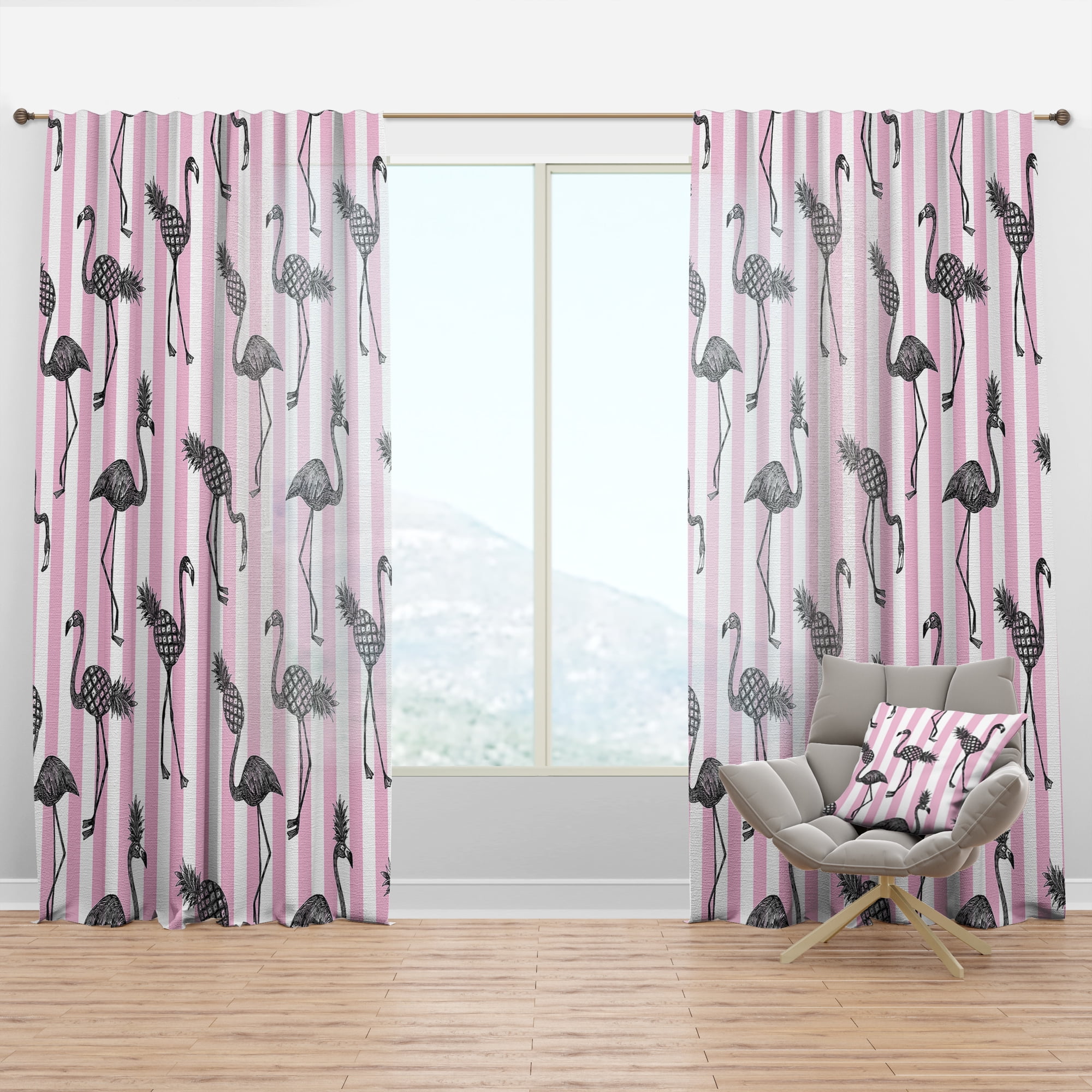 Designart 'Flamingo on Pink Retro' Mid-Century Modern Curtain Panel