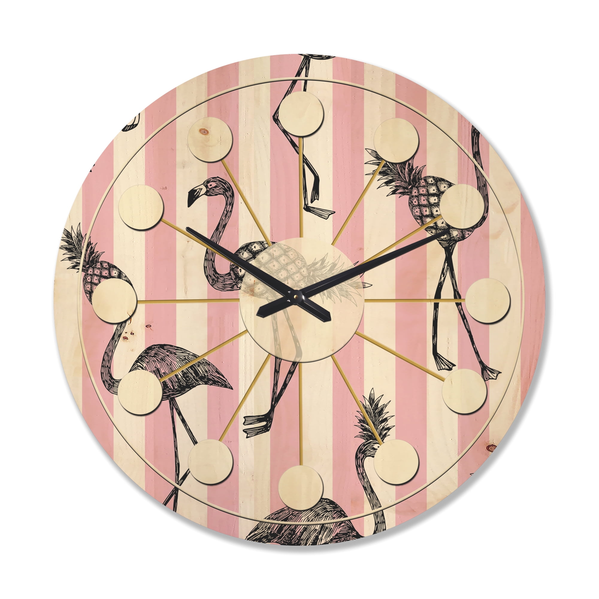 Designart 'Flamingo on Pink Retro' Mid-Century Modern Wood Wall Clock