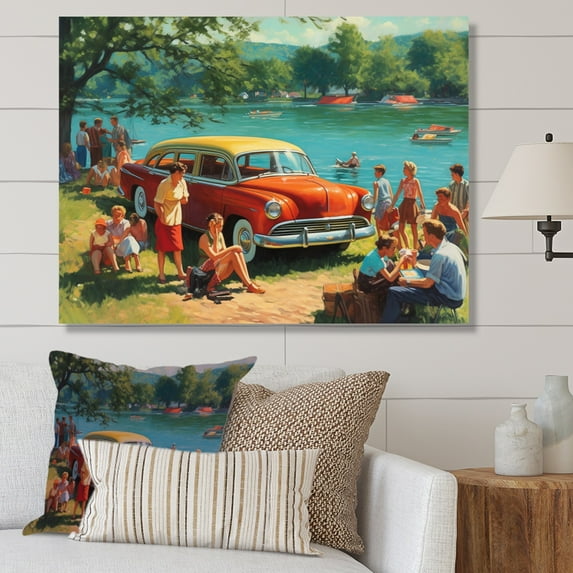 Designart "Flashback To Summer Vacation By The Lake I" Cottage Landscape Canvas Print
