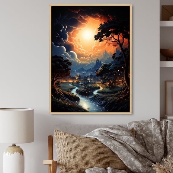 Designart "Flashing Lightning in the Nights II" Landscape & Nature Floater Framed Wall Art Print