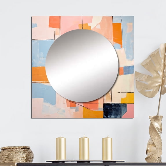 Designart "Fleeting Notions Of Chromatic Fields II" Abstract Painting Square Mirror Wall Decor Modern - Large Pink Square Bathroom Mirror - Square Printed Wall Mirror Art