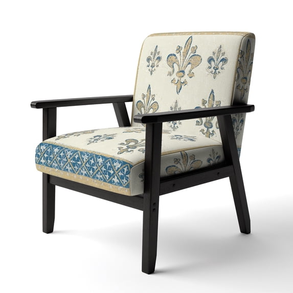 Designart "Fleur De Lis Gold Pattern" Upholstered Glam Accent Chair - Arm Chair