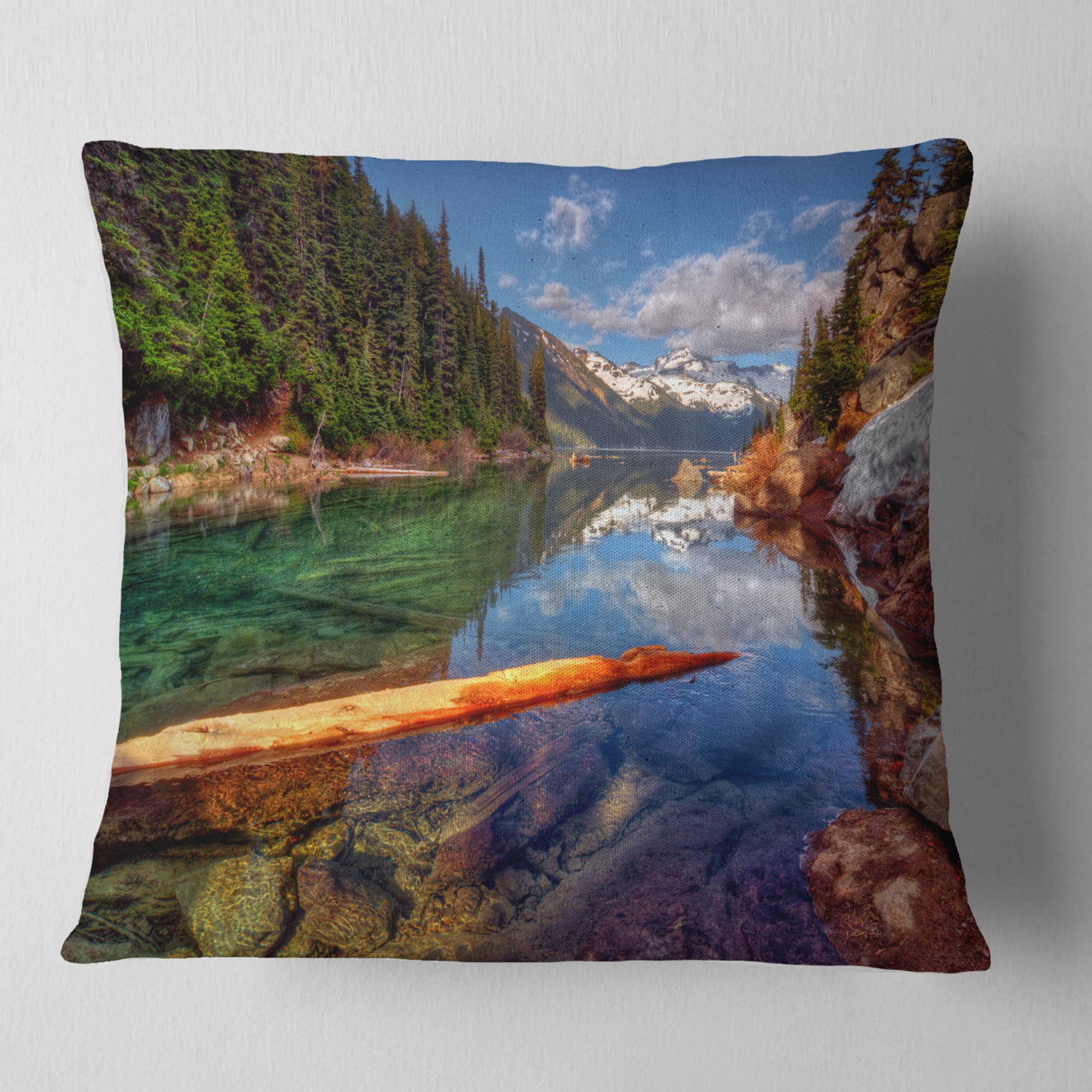 Designart Floating Lake in Mountain Lake - Landscape Printed Throw Pillow - 16x16