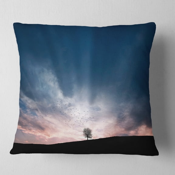 Designart Flock of Birds and Lonely Tree - Landscape Printed Throw Pillow - 18x18