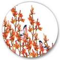 thumbnail image 1 of Designart 'Flock of Bullfinches Birds Sitting on Orange Branches' Traditional Circle Metal Wall Art 23x23 - Disc of 23, 1 of 5