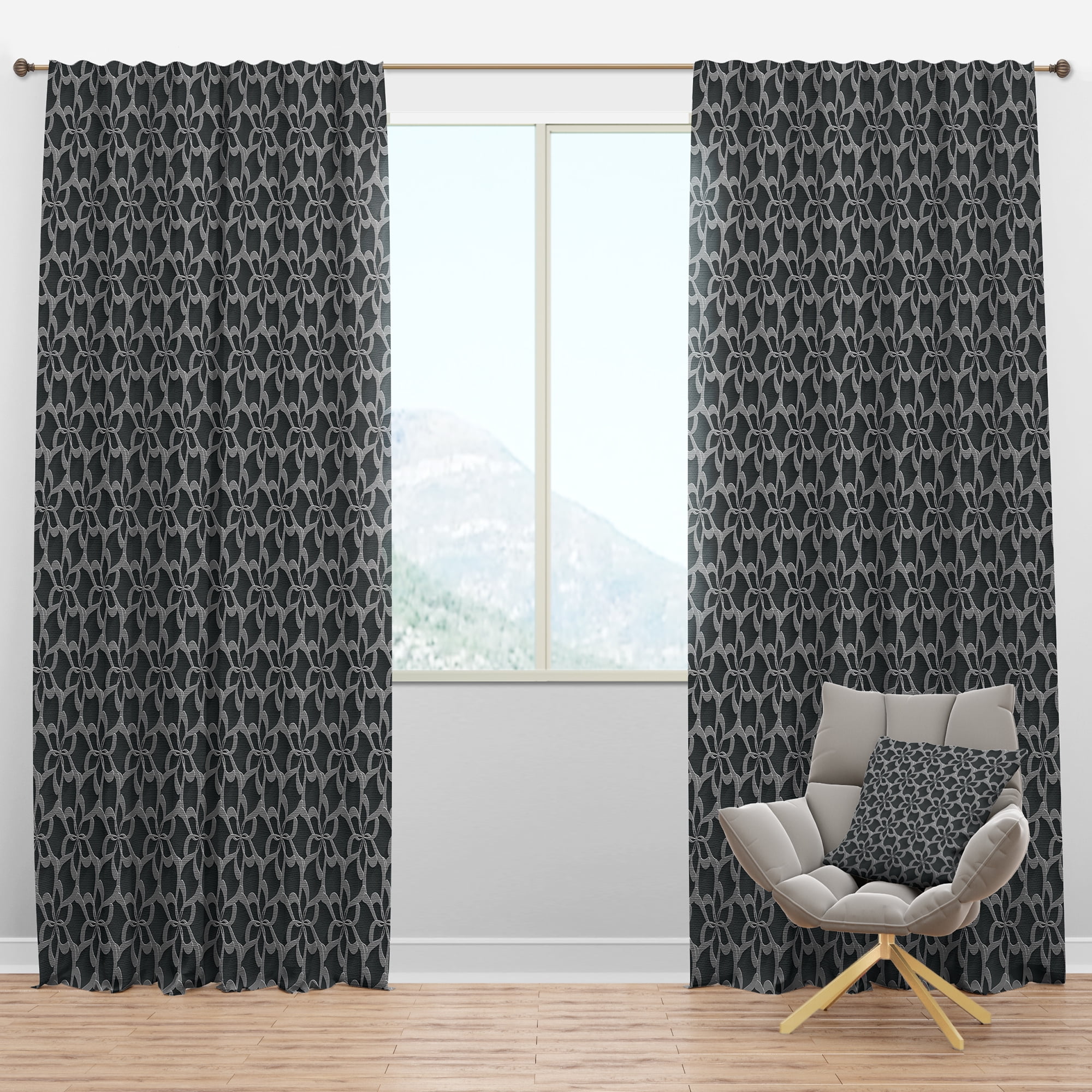 Designart 'Floral 3d Pattern On Black Background' Mid-Century Modern Blackout Curtain Panel