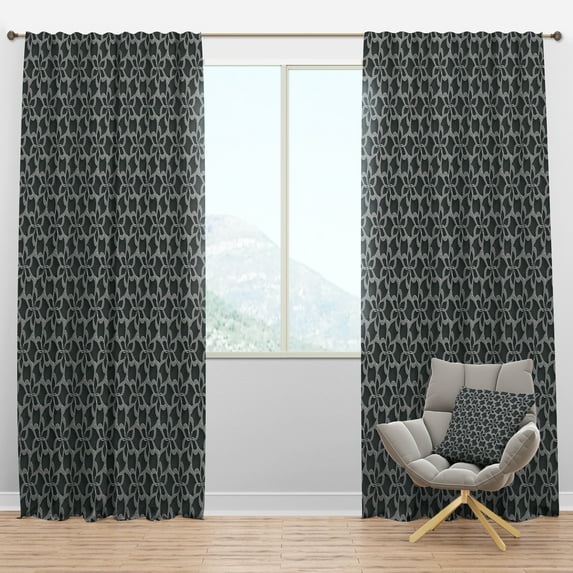 Designart 'Floral 3d Pattern On Black Background' Mid-Century Modern Blackout Curtain Panel