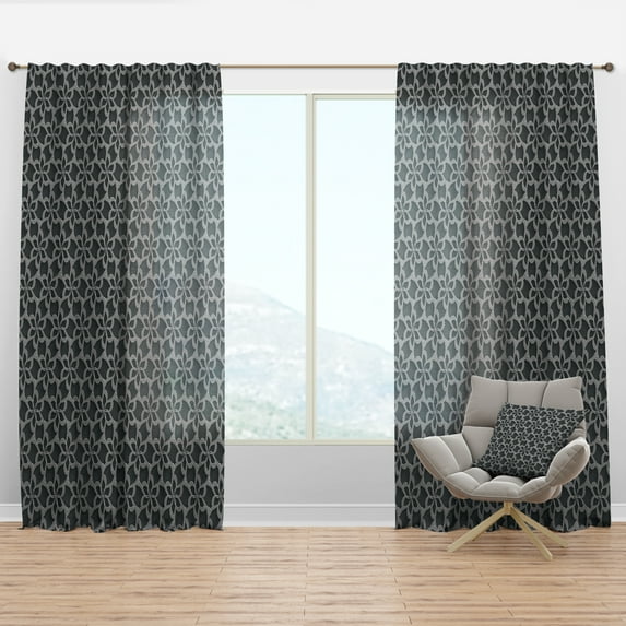 Designart 'Floral 3d Pattern On Black Background' Mid-Century Modern Curtain Panel