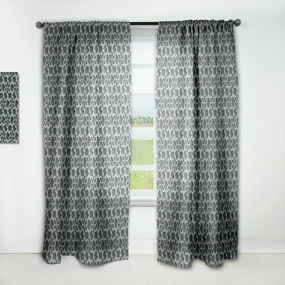 Designart 'Floral 3d Pattern On Black Background' Mid-Century Modern Curtain Panel