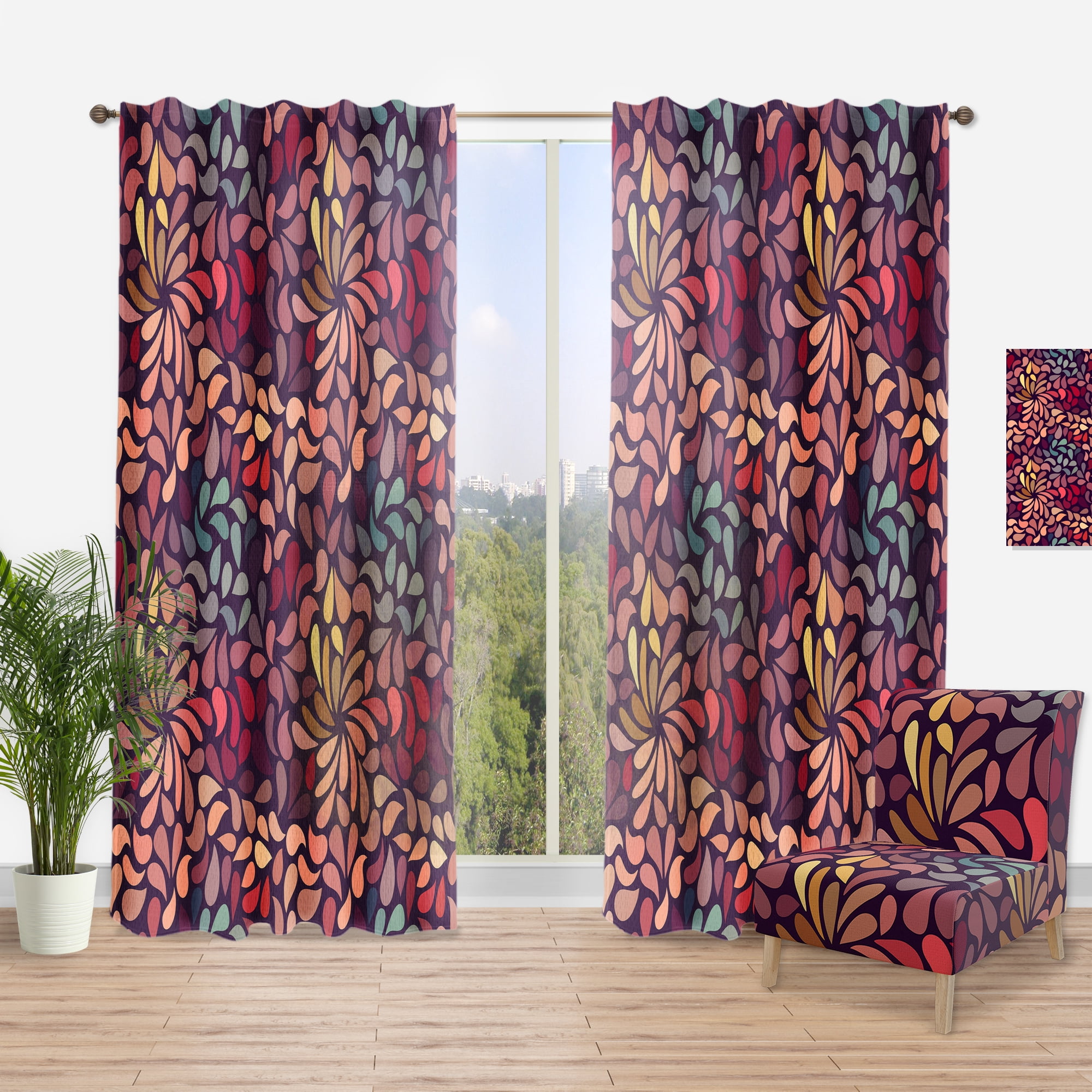 Designart 'Floral Abstract Pattern I' Bohemian & Eclectic Curtain Panel