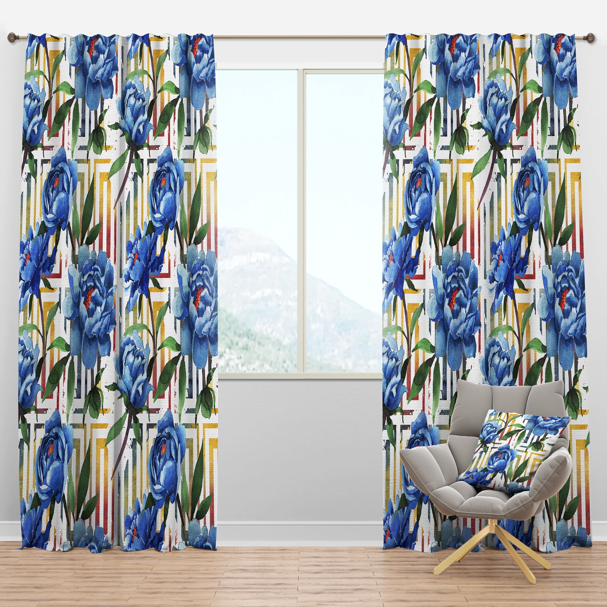Designart 'Floral Botanical Design Retro I' Mid-Century Modern Blackout Curtain Panel