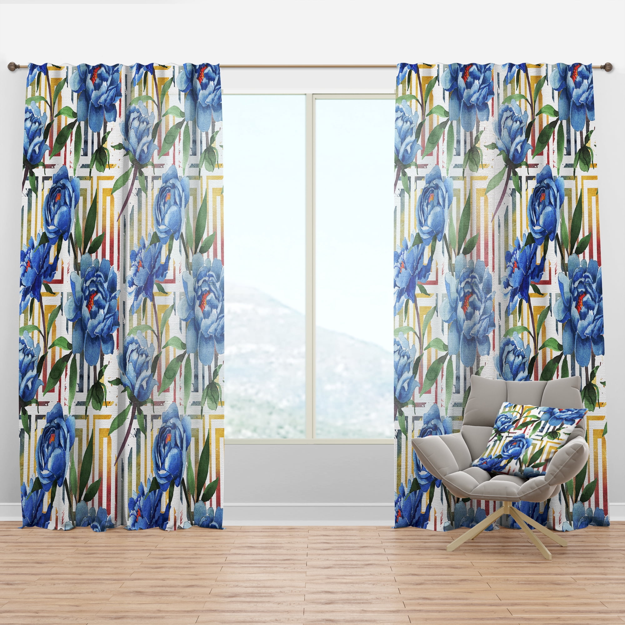 Designart 'Floral Botanical Design Retro I' Mid-Century Modern Curtain Panel