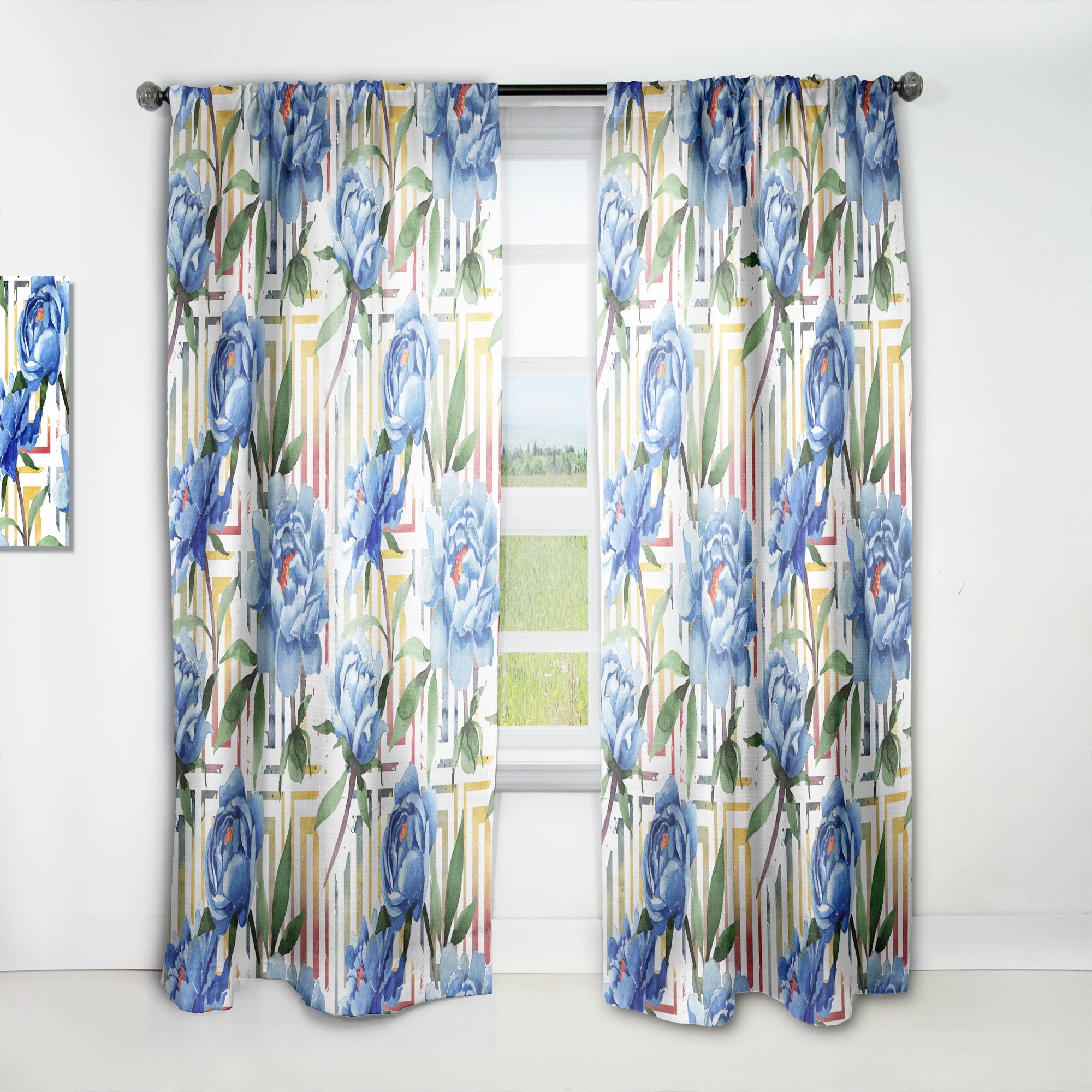 Designart 'Floral Botanical Design Retro I' Mid-Century Modern Curtain Panel