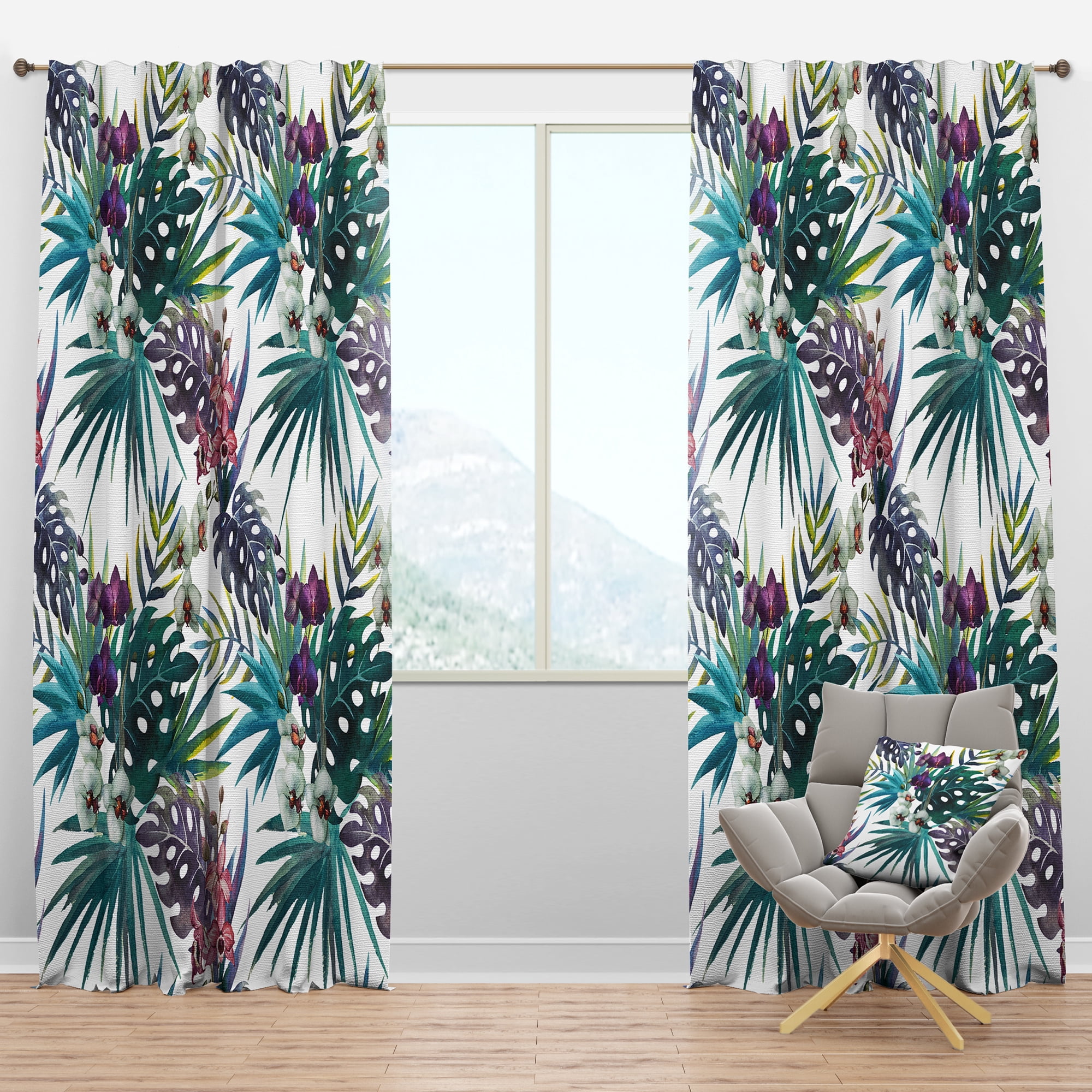Designart 'Floral Botanical Design Retro II' Mid-Century Modern Blackout Curtain Panel