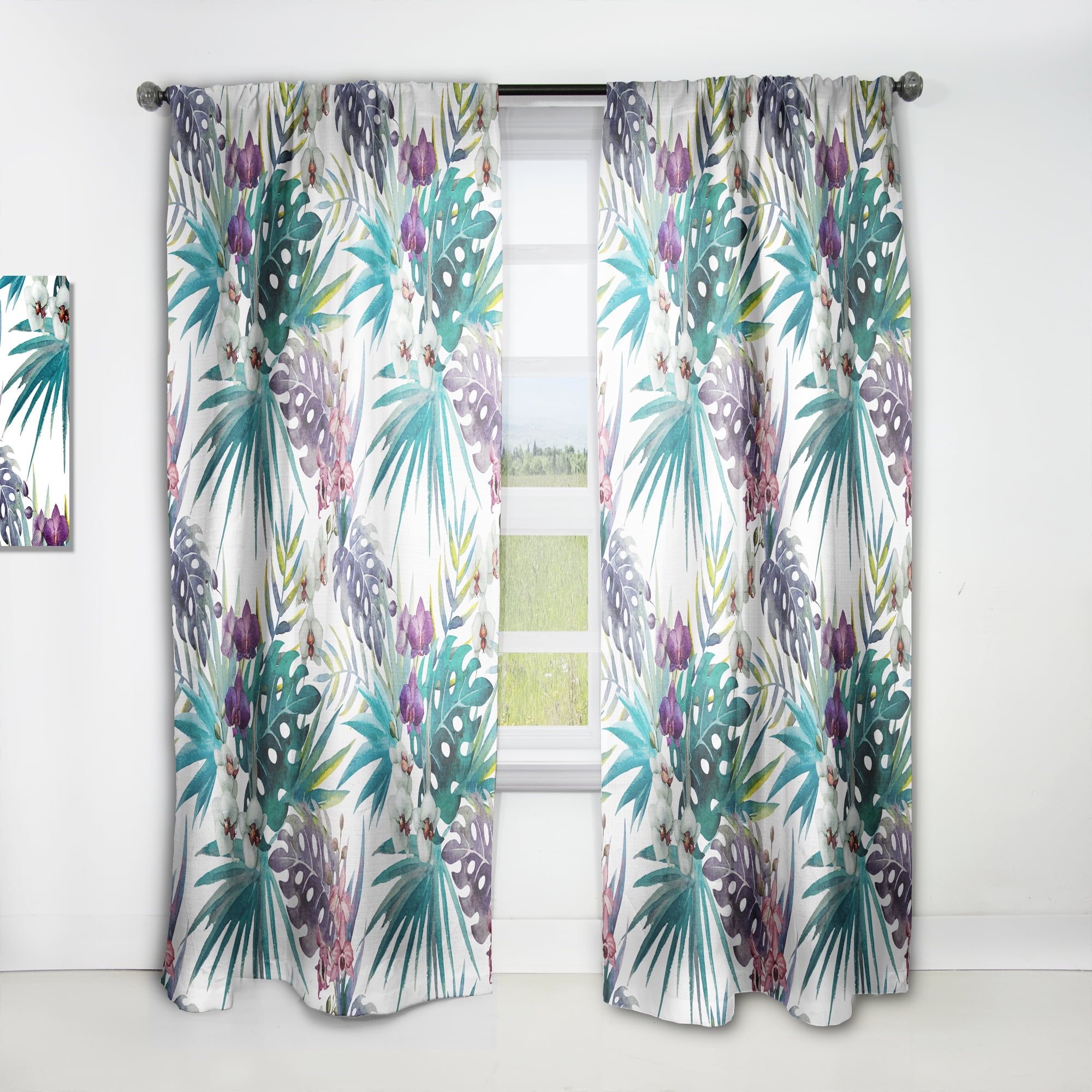 Designart 'Floral Botanical Design Retro II' Mid-Century Modern Curtain Panel