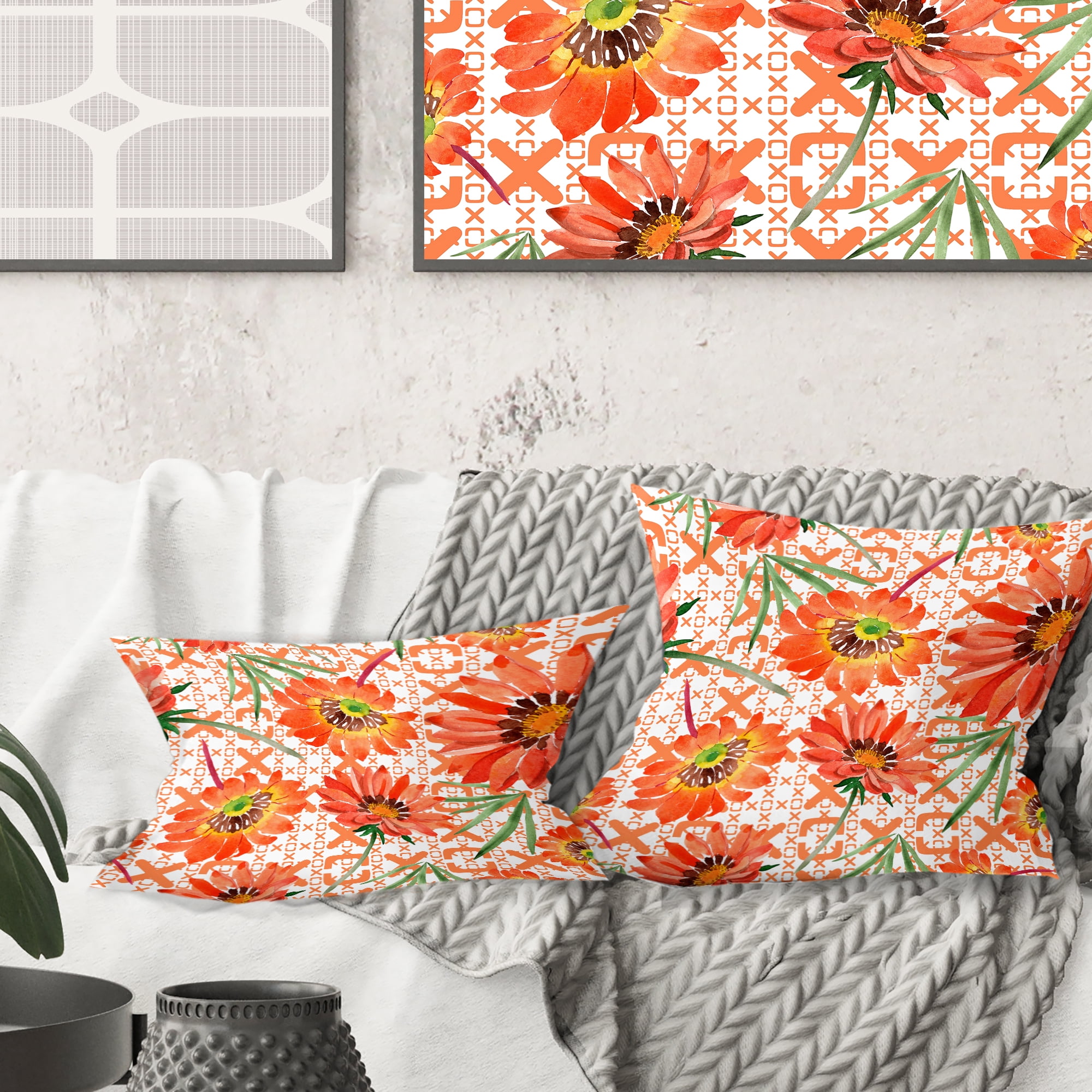 Designart Floral Botanical Retro I' Mid-Century Modern Throw Pillow - 18x18