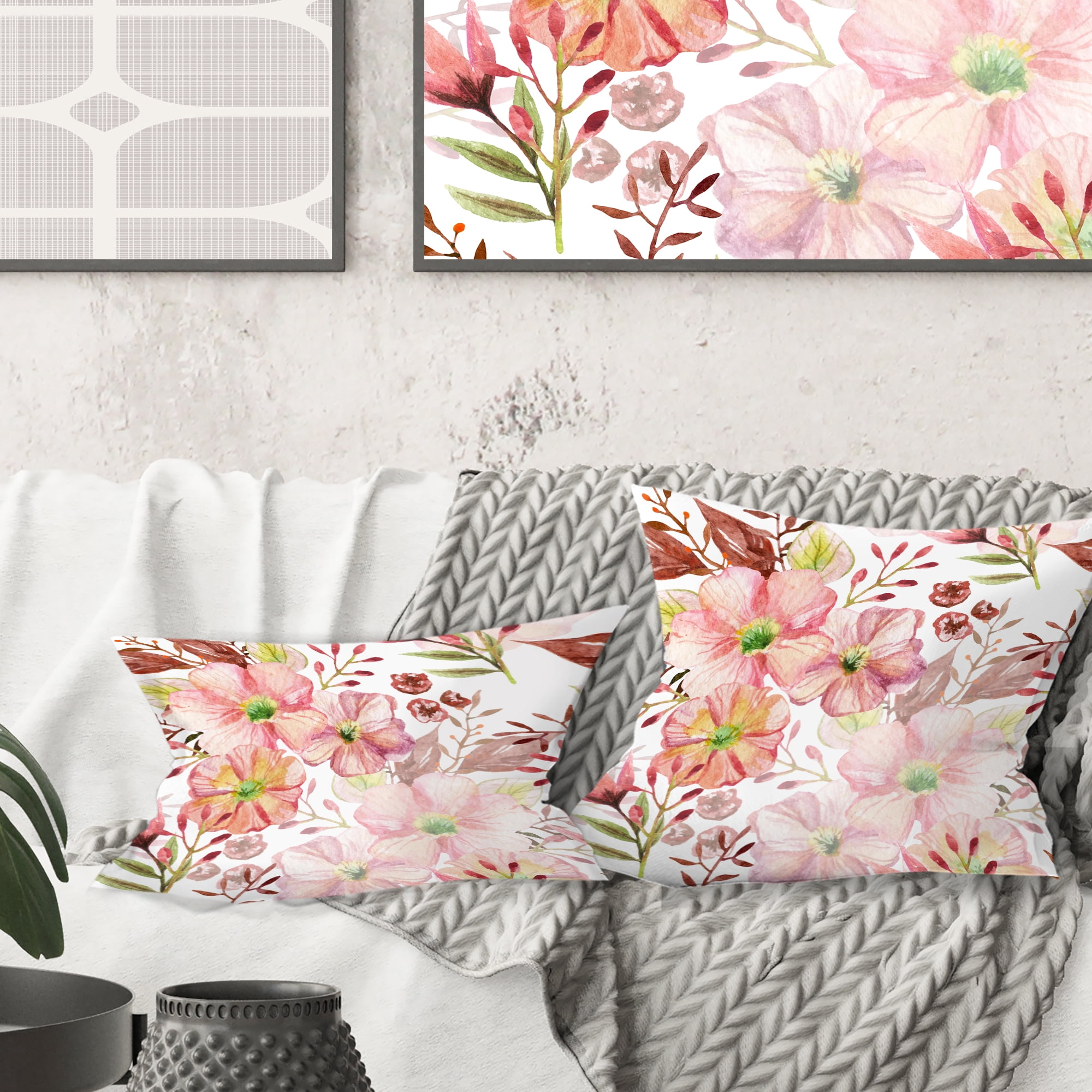 Designart Floral Botanical Retro III' Mid-Century Modern Throw Pillow - 16x16