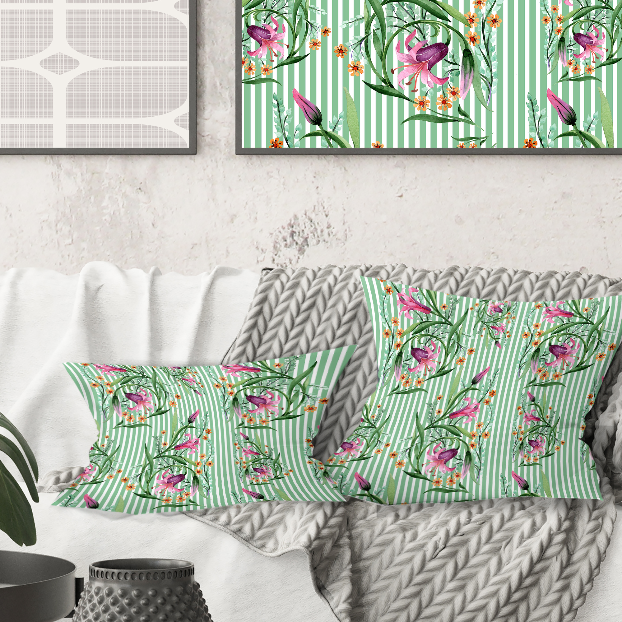 Designart Floral Botanical Retro IX' Mid-Century Modern Throw Pillow - 16x16