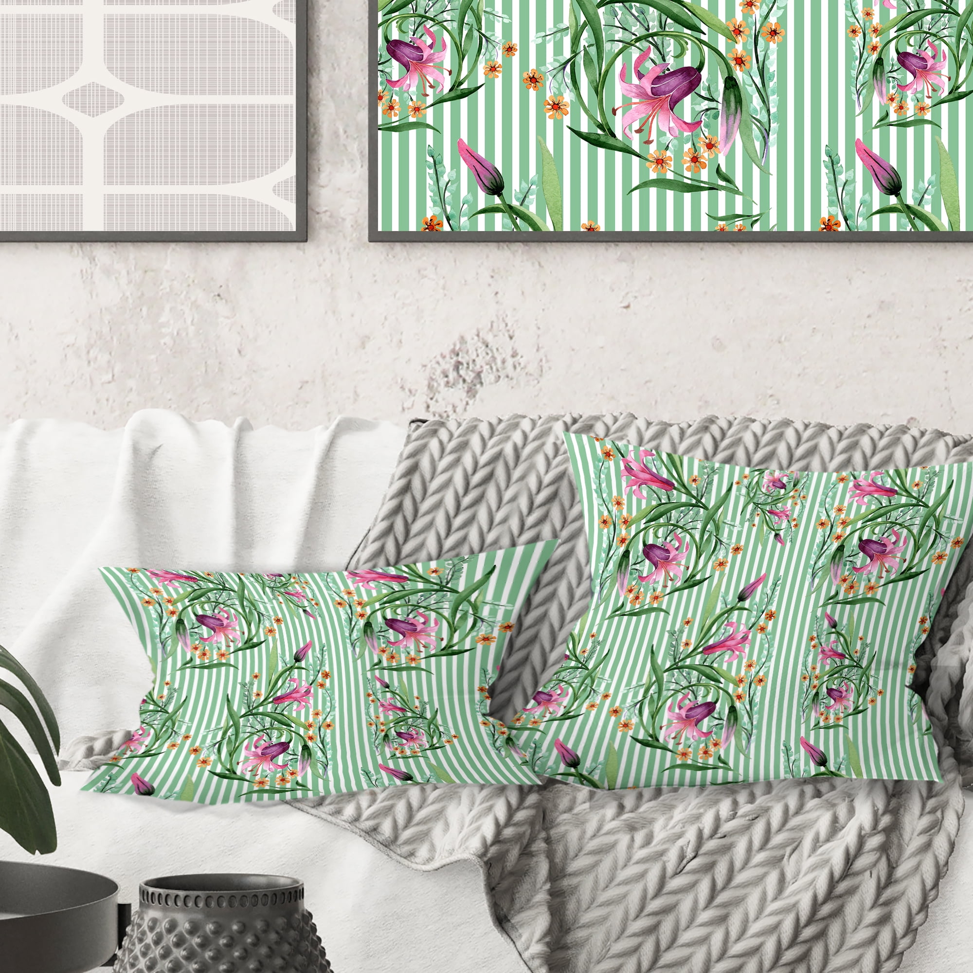 Designart Floral Botanical Retro IX' Mid-Century Modern Throw Pillow - 18x18