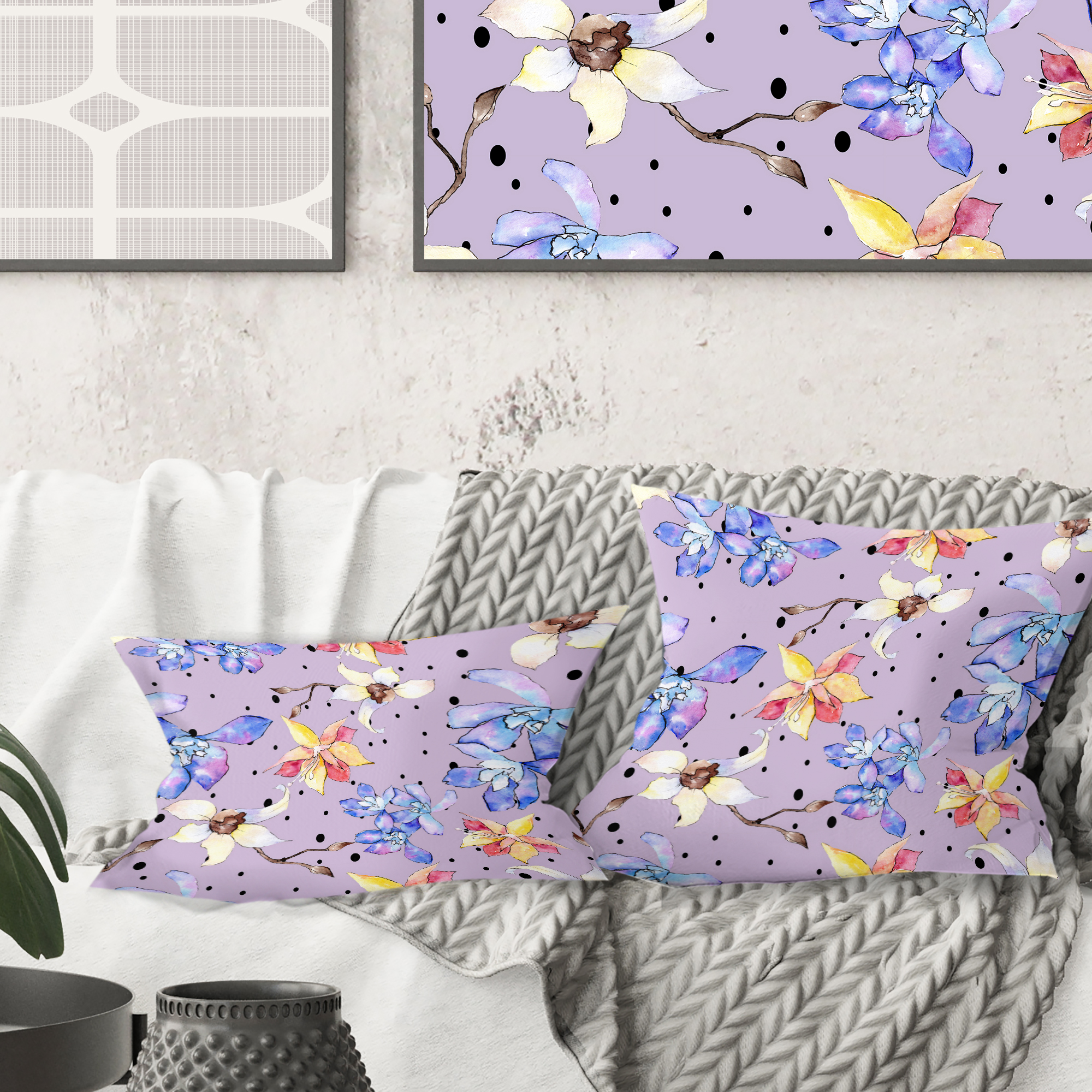 Designart Floral Botanical Retro V' Mid-Century Modern Throw Pillow - 16x16