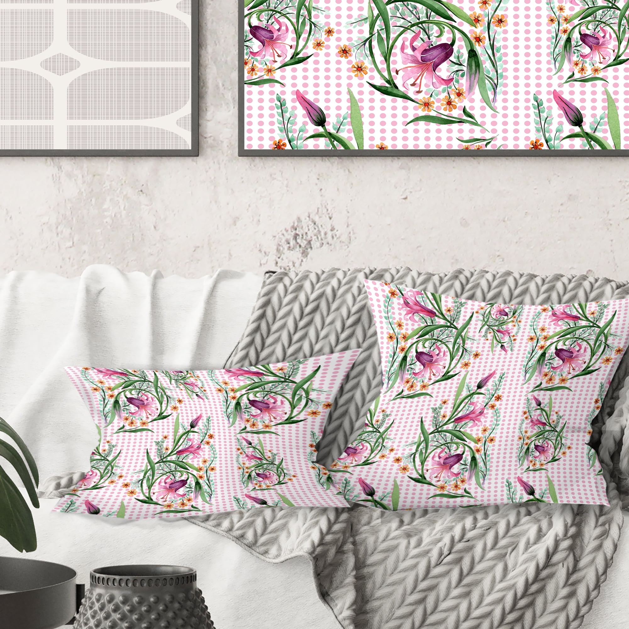Designart Floral Botanical Retro X' Mid-Century Modern Throw Pillow - 18x18