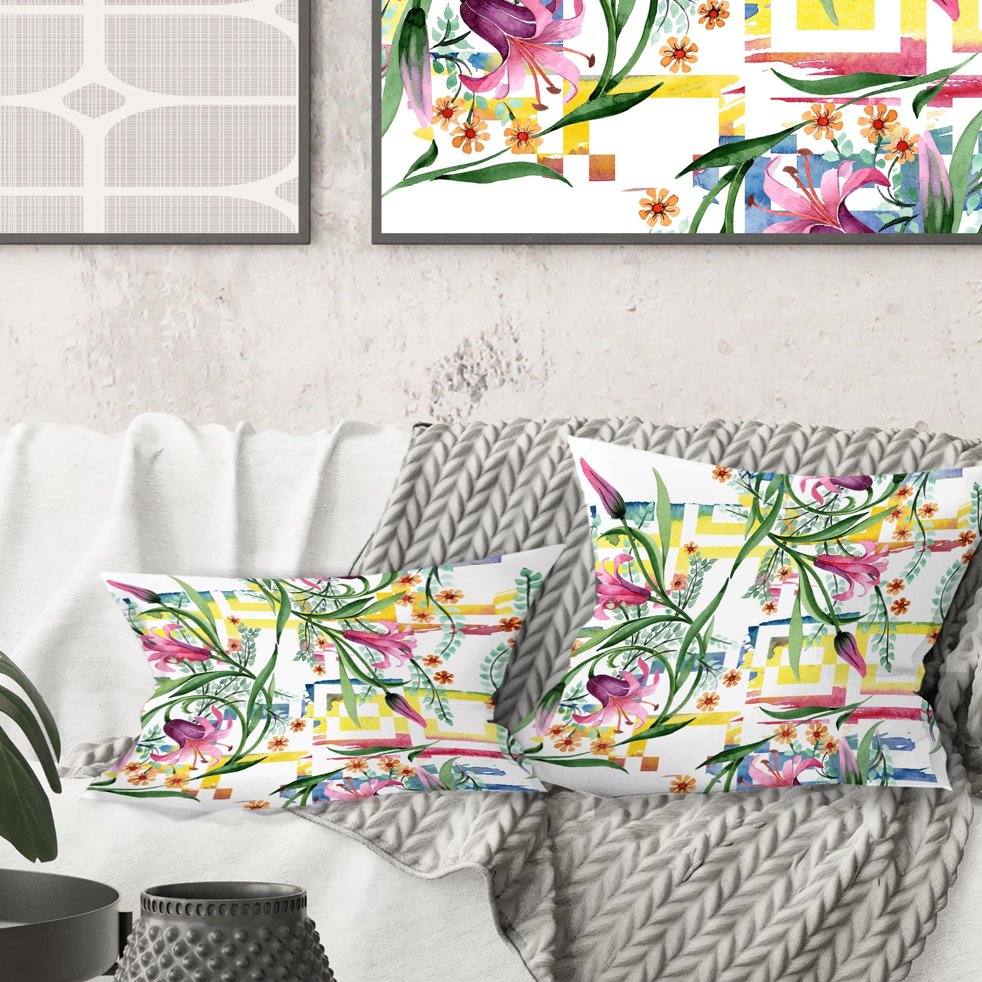 Designart Floral Botanical Retro XI' Mid-Century Modern Throw Pillow - 16x16