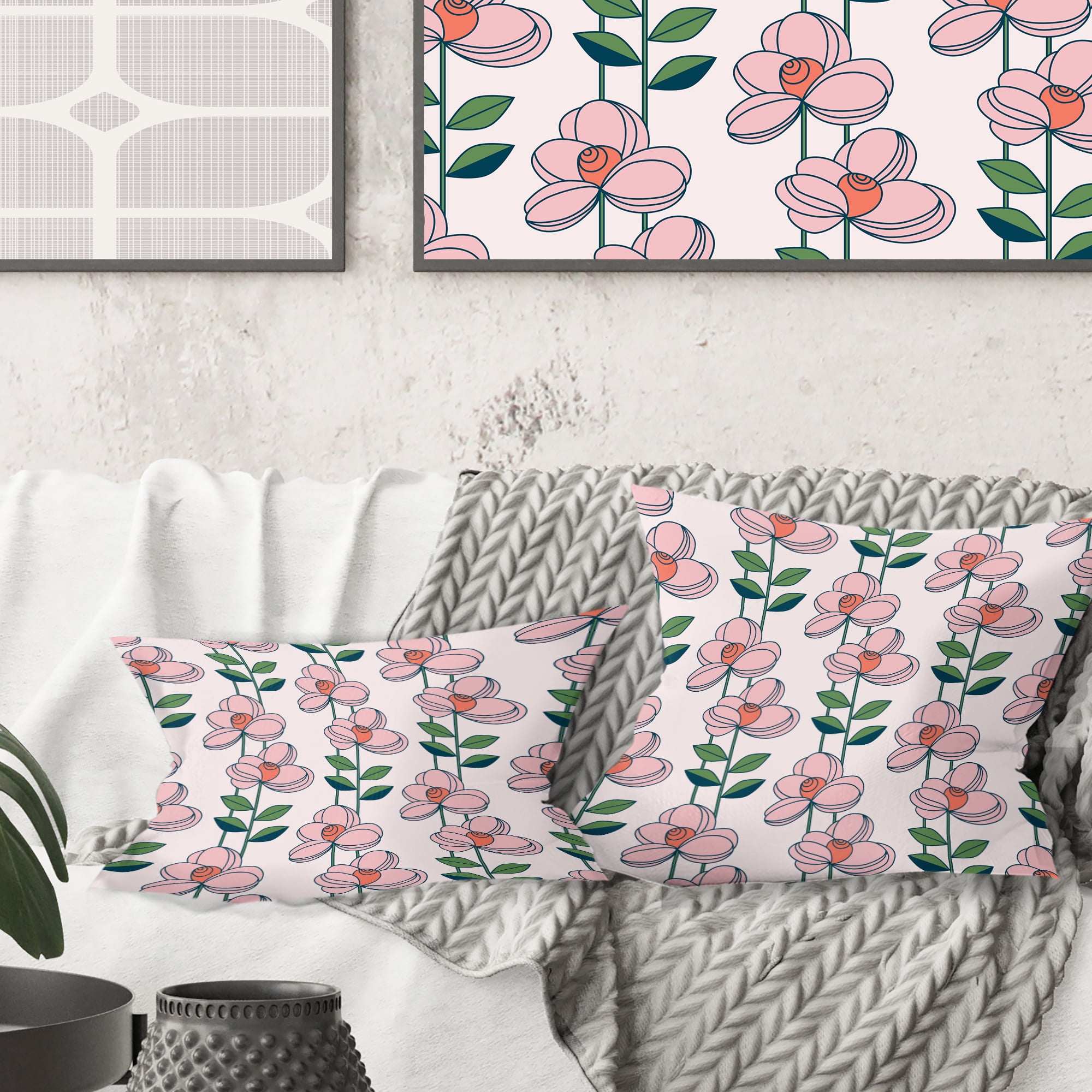 Designart Floral Botanical Retro XII' Mid-Century Modern Throw Pillow - 16x16