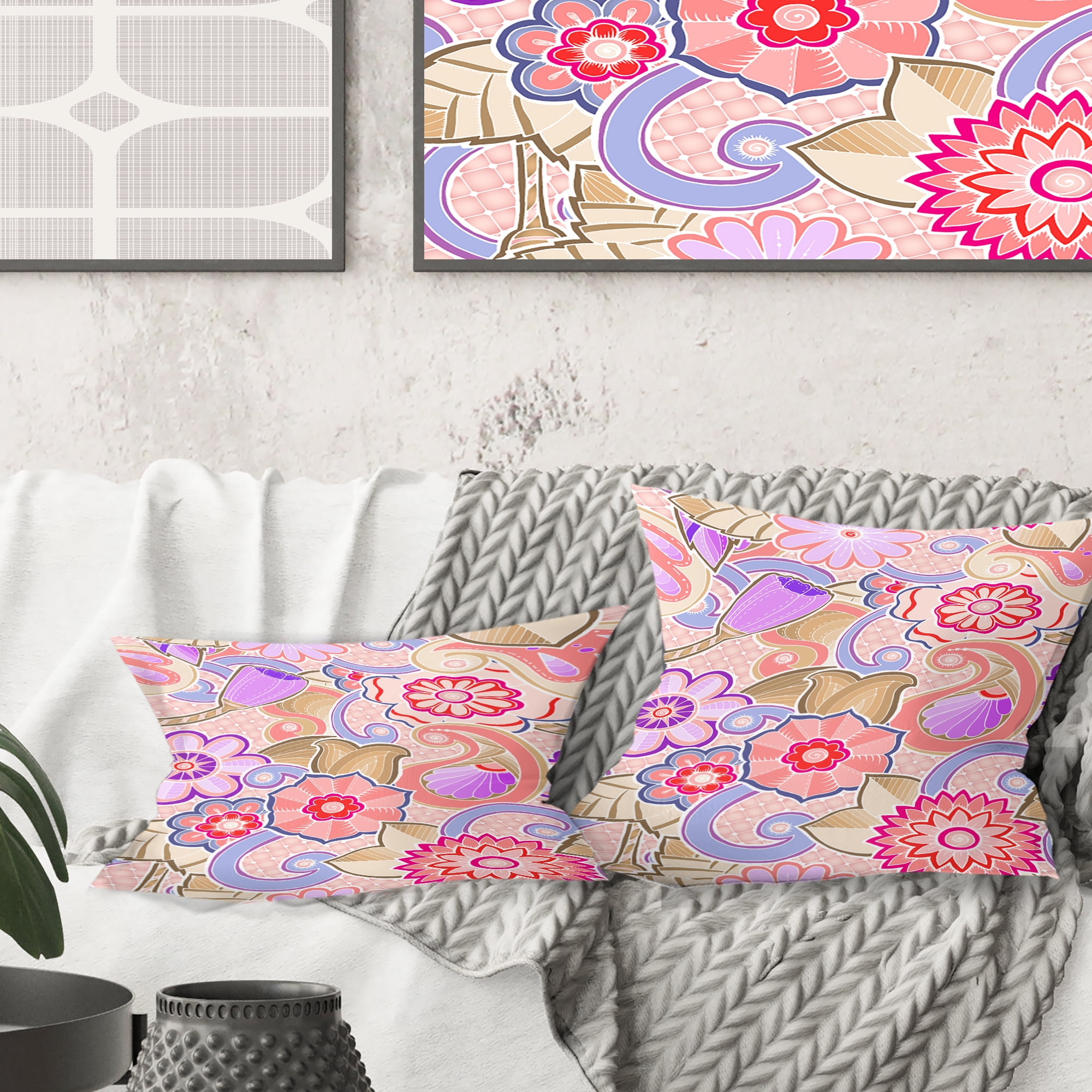 Designart Floral Botanical Retro XIII' Mid-Century Modern Throw Pillow - 18x18