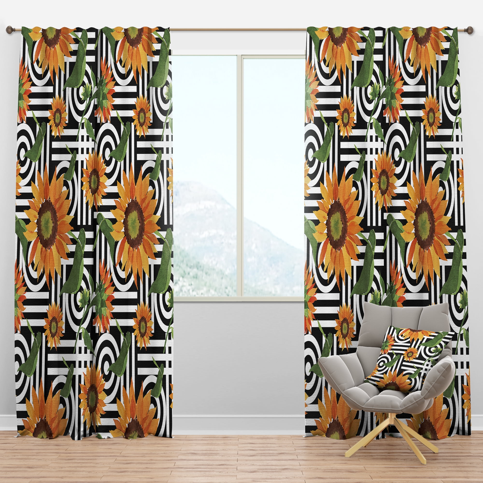 Designart 'Floral Botanical Retro XIV' Mid-Century Modern Blackout Curtain Panel