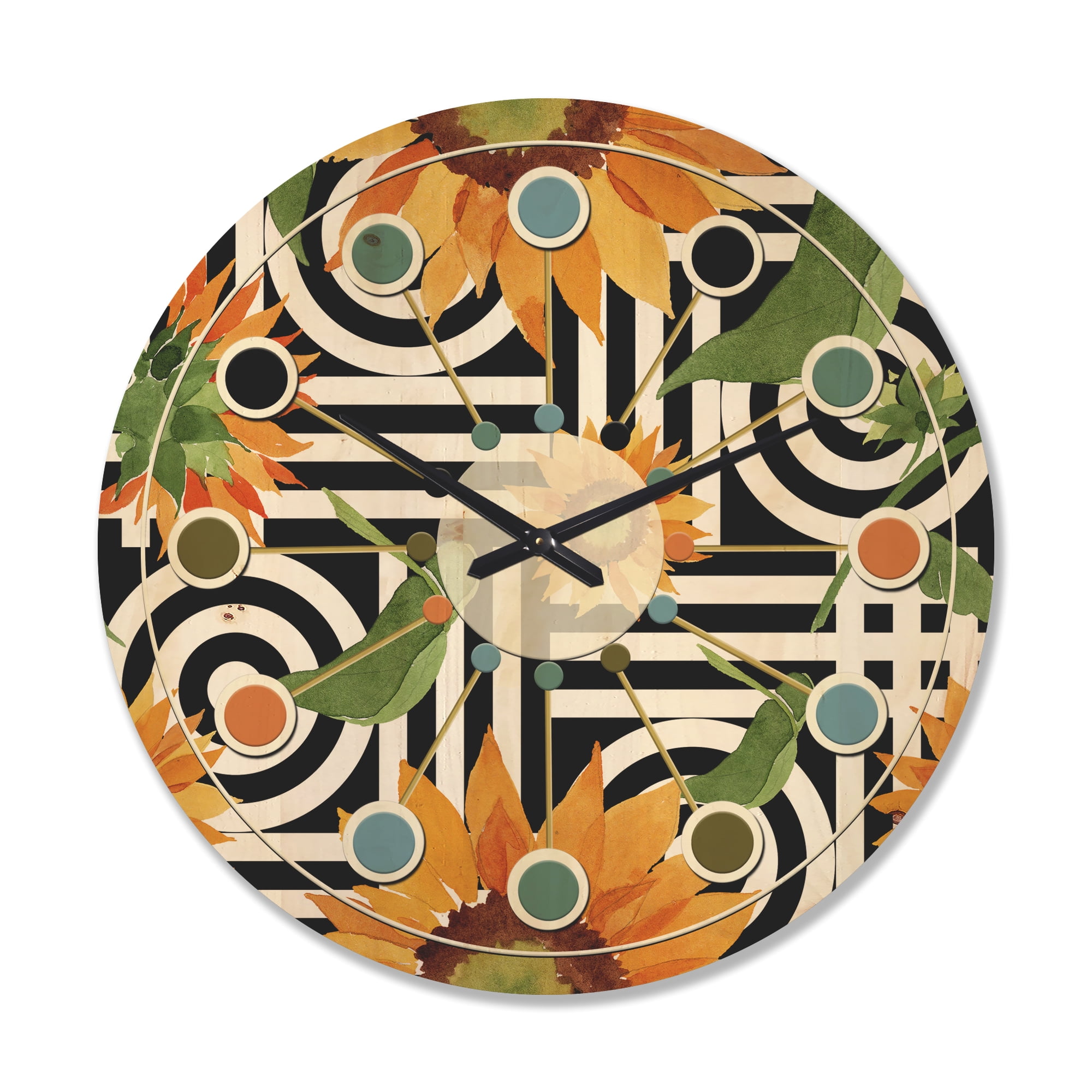 Designart 'Floral Botanical Retro XIV' Mid-Century Modern Wood Wall Clock