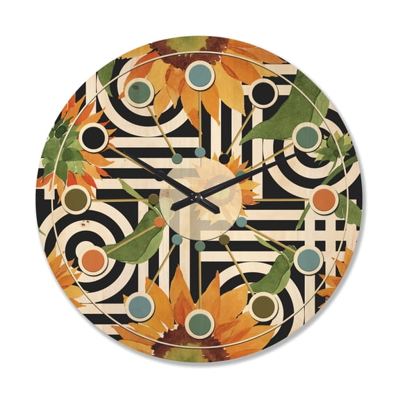 Designart 'Floral Botanical Retro XIV' Mid-Century Modern Wood Wall Clock