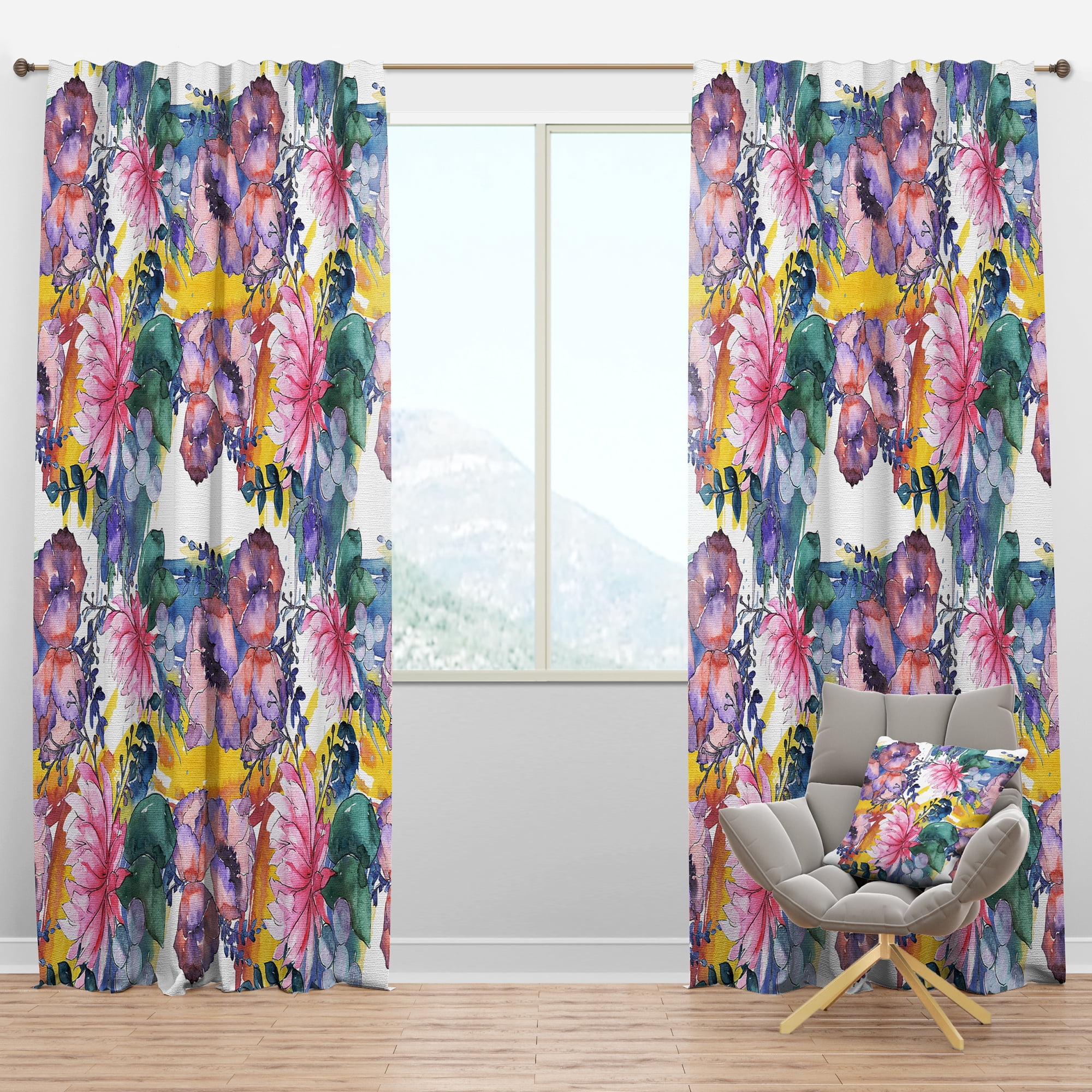 Designart 'Floral Botanical Retro XV' Mid-Century Modern Blackout Curtain Panel