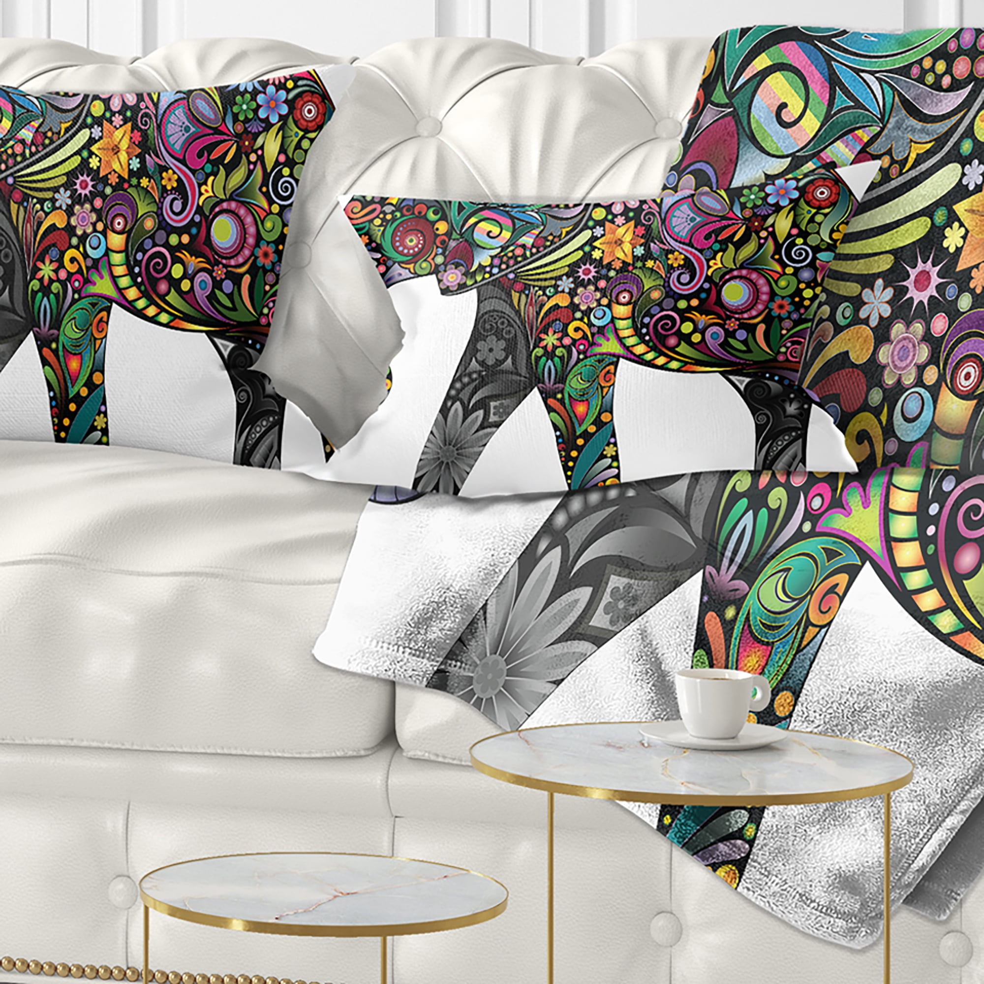Designart Floral Cheerful Elephant - Animal Throw Pillow - 12x20