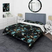 Designart "Floral Crystal Opulence In Pink And Blue II" Glam Bedding Covert Set - Glam Bed Set With 2 Shams