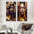 thumbnail image 1 of Designart "Floral Elegance in Gold and Black IX" Woman African American Framed Wall Art Set Of 2 - Gold Fashion Framed Canvas Set For Living Room Decor, 1 of 7