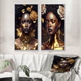 thumbnail image 1 of Designart "Floral Elegance in Gold and Black VI" Woman African American Framed Wall Art Set Of 2 - Gold Fashion Gallery Wall Frame Set For Home Decor, 1 of 7