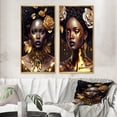 thumbnail image 1 of Designart "Floral Elegance in Gold and Black VI" Woman African American Framed Wall Art Set Of 2 - Gold Fashion Gallery Wall Frame Set For Home Decor, 1 of 7