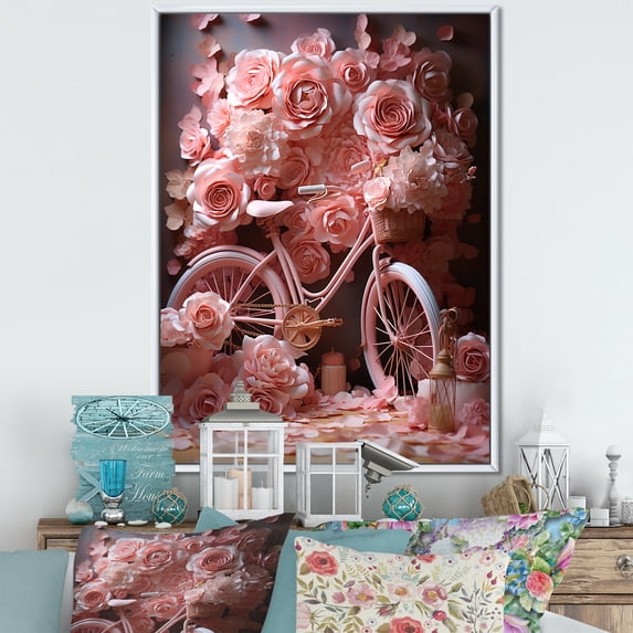 Designart "Floral Fantasy Cycling" Bicycle Floater Framed Wall Art Living Room