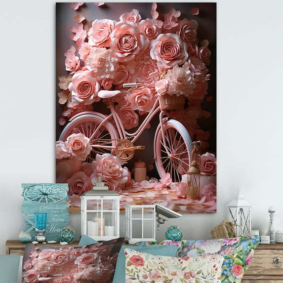 Designart "Floral Fantasy Cycling" Bicycle Wall Art Living Room