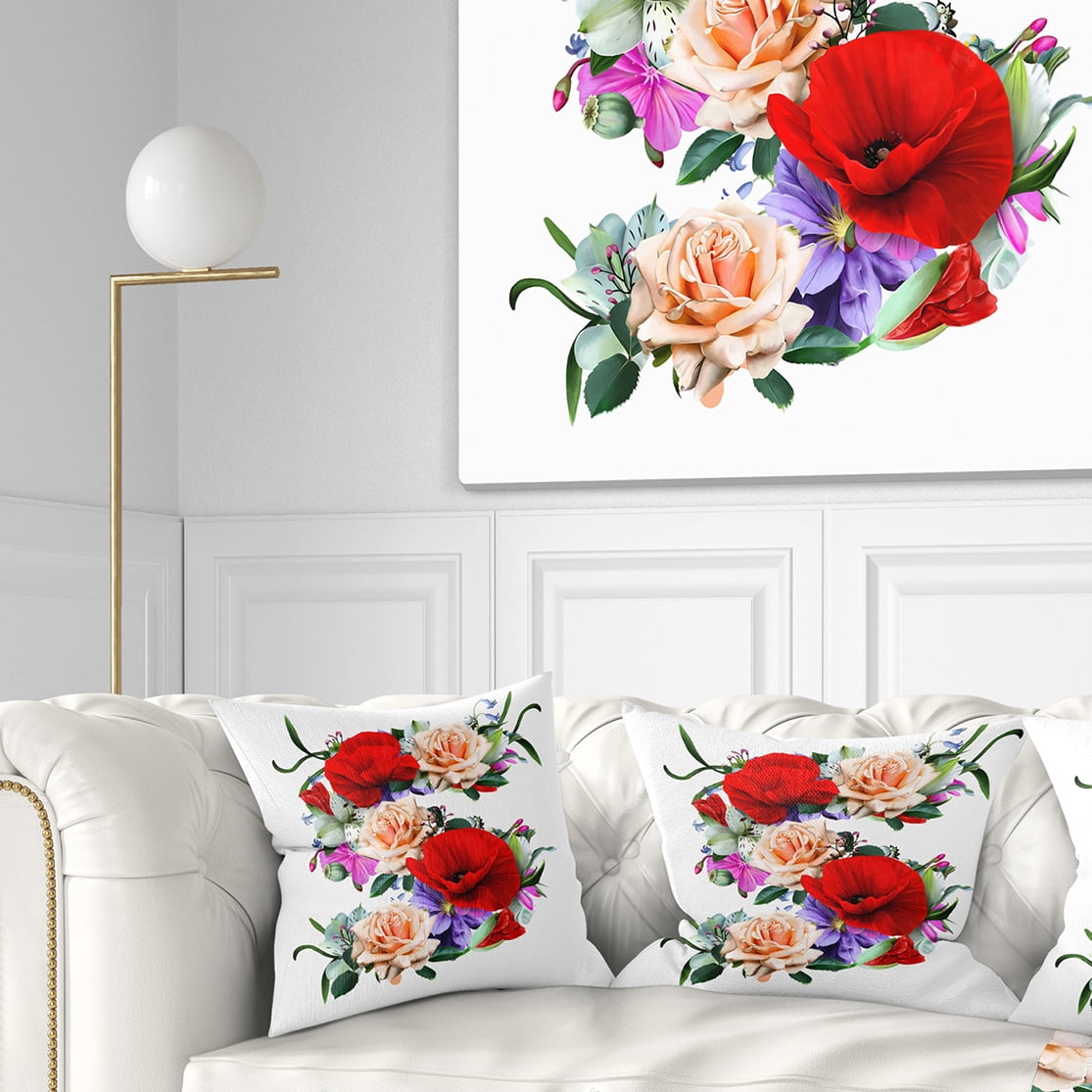 Designart Floral Figure with Variety of Flowers - Floral Throw Pillow - 16x16