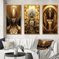 thumbnail image 1 of Designart "Floral Goddess of African Origin II" African American Woman Framed Wall Art Set Of 3 - Gold Woman African American Frame Gallery Set For Office Decor, 1 of 6
