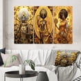 thumbnail image 1 of Designart "Floral Goddess of African Origin" African American Woman Wall Art Set Of 3 - Woman African American Gold Gallery Wall Set For Home Decor, 1 of 6