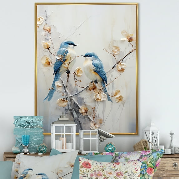 Designart "Floral Harmony Birds Of Paradise I" Birds Of Paradise Floater Framed Wall Decor