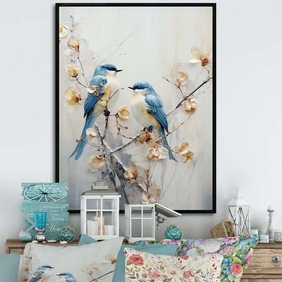 Designart "Floral Harmony Birds Of Paradise I" Birds Of Paradise Floater Framed Wall Decor