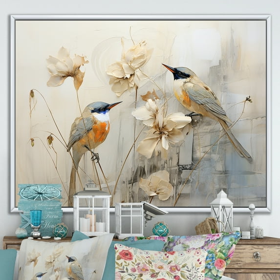 Designart "Floral Harmony Birds Of Paradise II" Birds Of Paradise Floater Framed Canvas Art Print