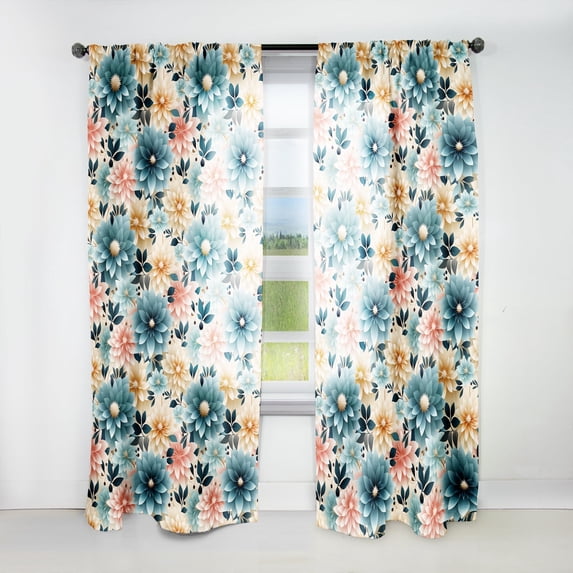 Designart "Floral Harmony In Blue And Pink" Botanical Traditional Curtain, Floral Single Panel