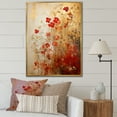 thumbnail image 1 of Designart "Floral Japanese Tiles in Gold and Red I" Abstract Framed Wall Art - Modern Red Abstract Botanicals Bedroom Framed Canvas Wall Art, 1 of 6