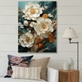 thumbnail image 1 of Designart "Floral Oasis Gold and White on Blue Stone III" Floral Canvas Wall Art - Modern Gold Abstract Flowers Entryway Wall Art Print, 1 of 1